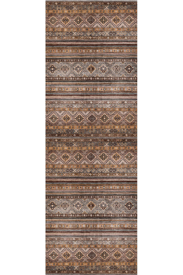 Etnik Kilim Desenli Pamuk Taban Yıkanabilir Baskılı Dekoratif Yolluk Halı Vizon - 2