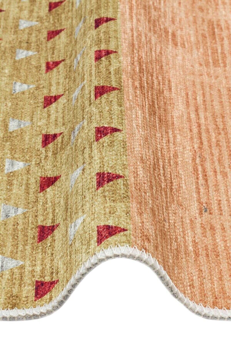 Etnik Kilim Desenli Pamuk Taban Yıkanabilir Baskılı Yolluk Kesme Halı Turuncu - 3