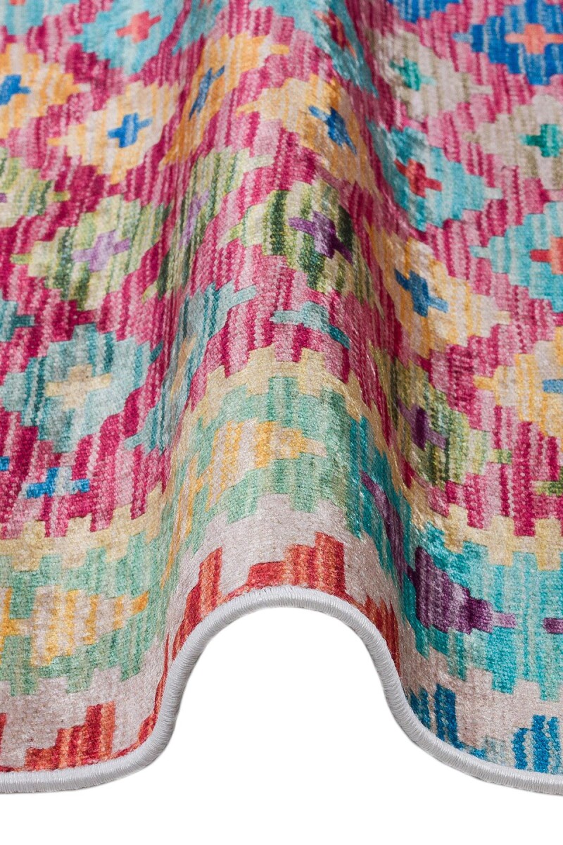 Etnik Kilim Desenli Pamuk Taban Yıkanabilir Halı - 3