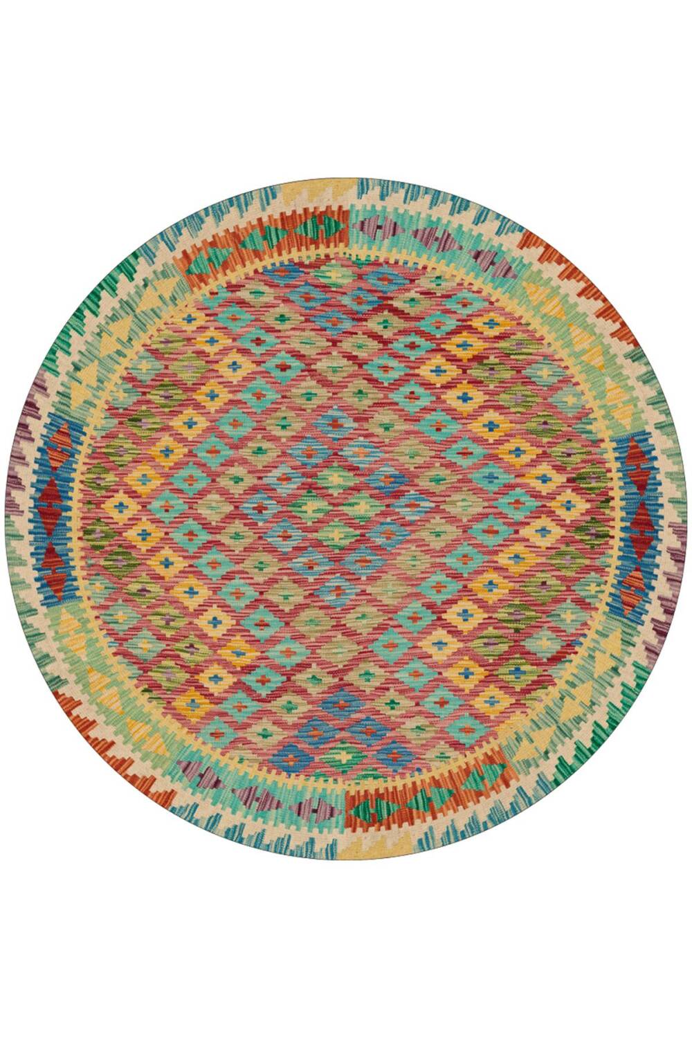 Etnik Kilim Desenli Pamuk Taban Yıkanabilir Yuvarlak Halı - 1