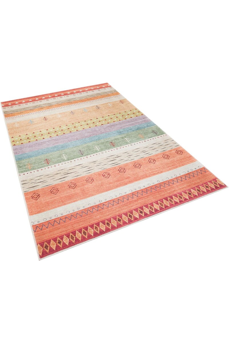 Etnik Kilim Desenli Şönil Taban Yıkanabilir Baskılı Halı Turuncu - Frenda (1)