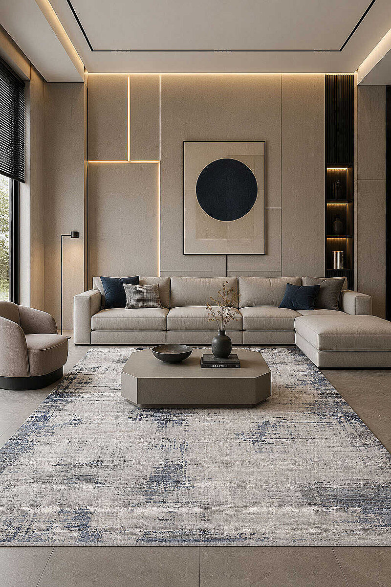 Etro Dekoratif Modern Akrilik Makine Halısı Et01 Mavi - Frenda
