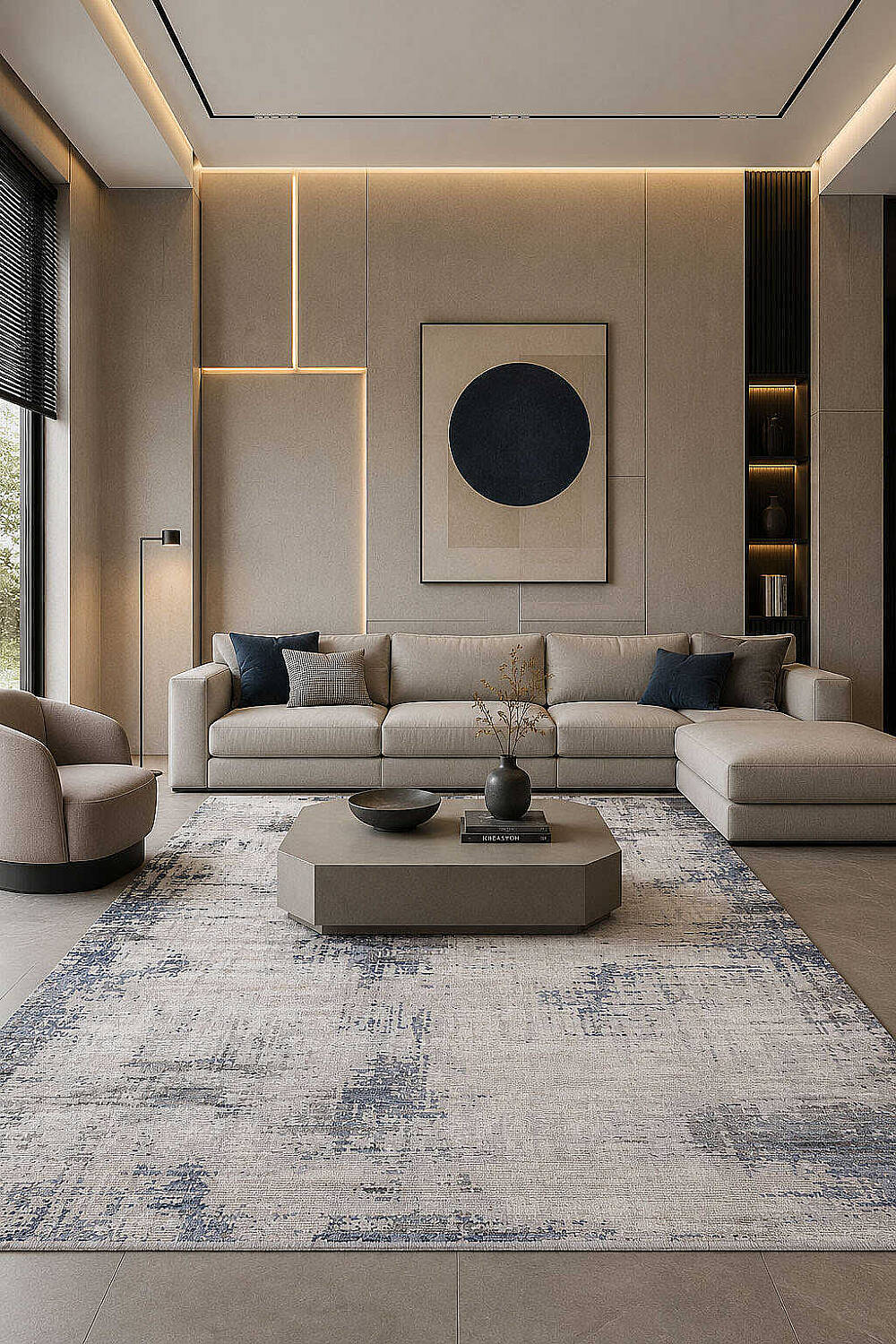 Etro Dekoratif Modern Akrilik Makine Halısı Et01 Mavi - 1