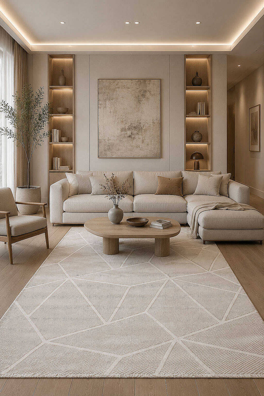 Etro Dekoratif Modern Akrilik Makine Halısı Et02 Kemik - 1