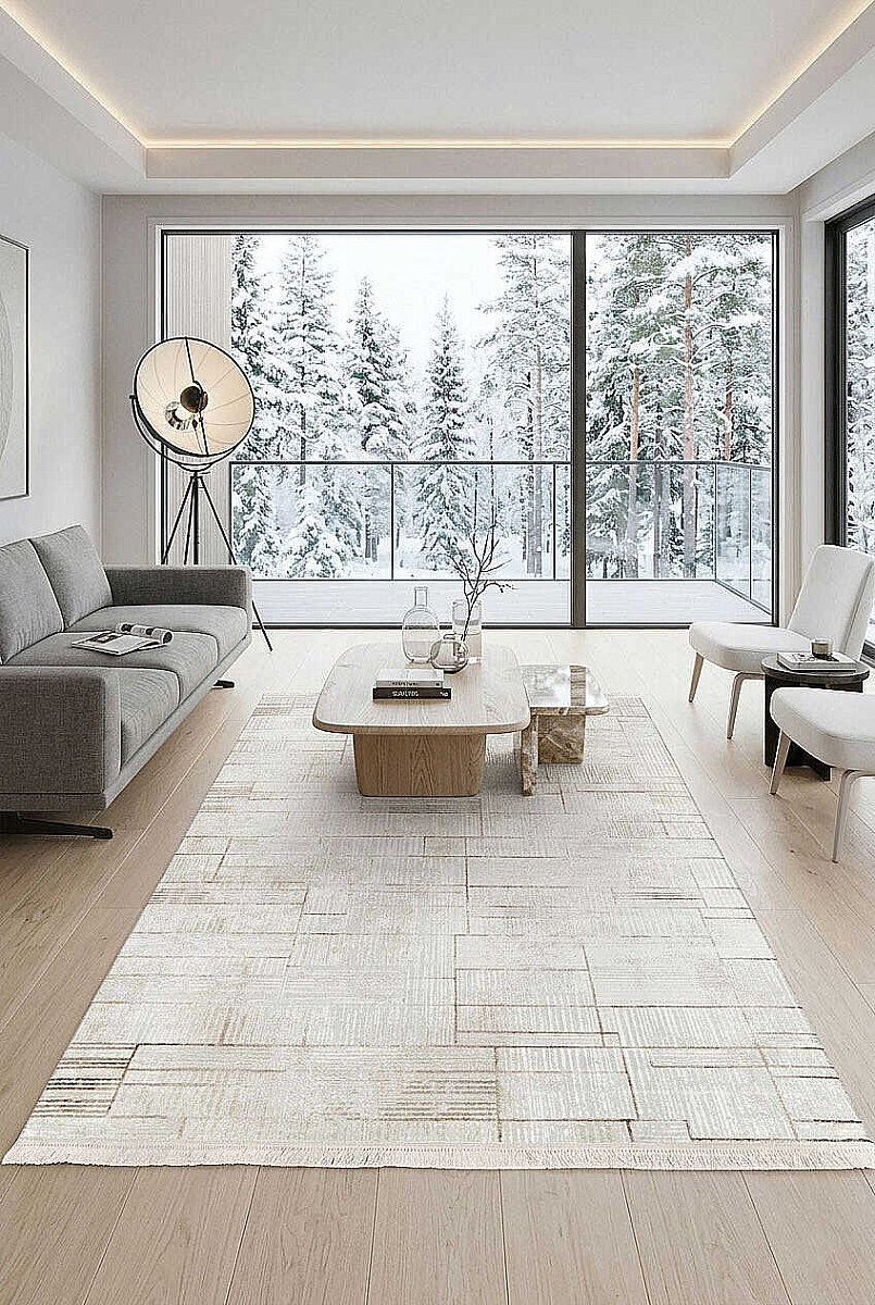 Etro Dekoratif Modern Akrilik Makine Halısı Et10 Bej - Frenda