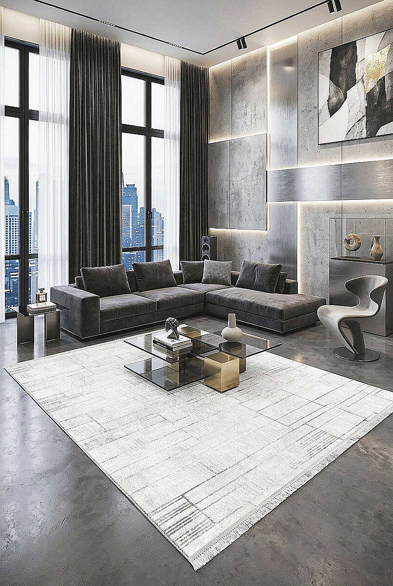 Etro Dekoratif Modern Akrilik Makine Halısı Et11 Gri - Frenda