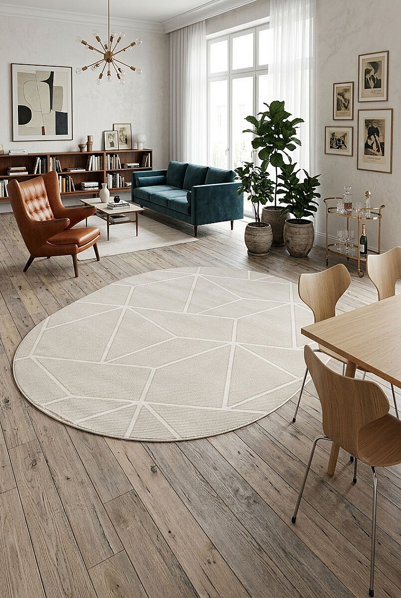 Etro Dekoratif Modern Akrilik Makine Oval Halı Et02 Kemik - Frenda
