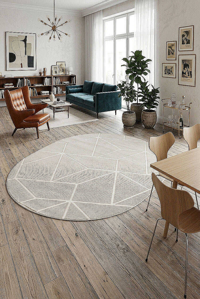 Etro Dekoratif Modern Akrilik Makine Oval Halı Et02 Kemik - 1