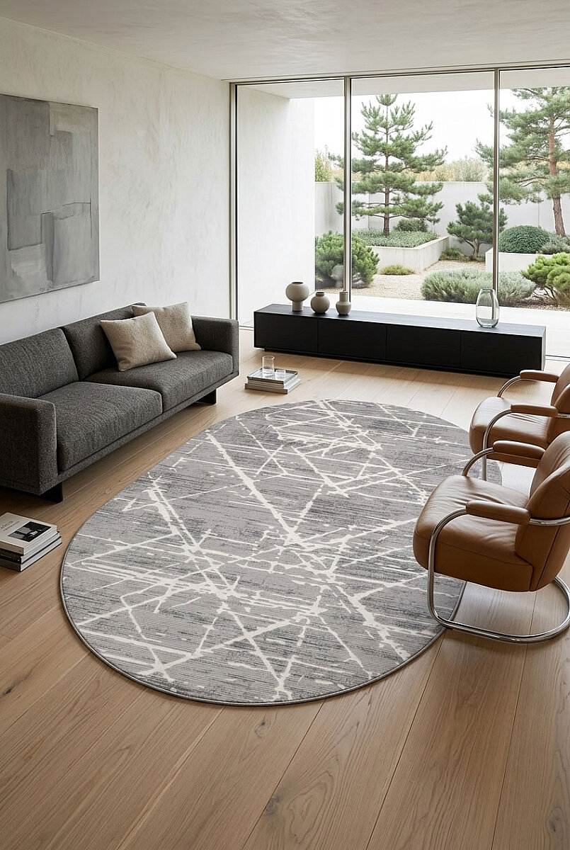 Etro Dekoratif Modern Akrilik Makine Oval Halı Et06 Koyu Gri - Frenda