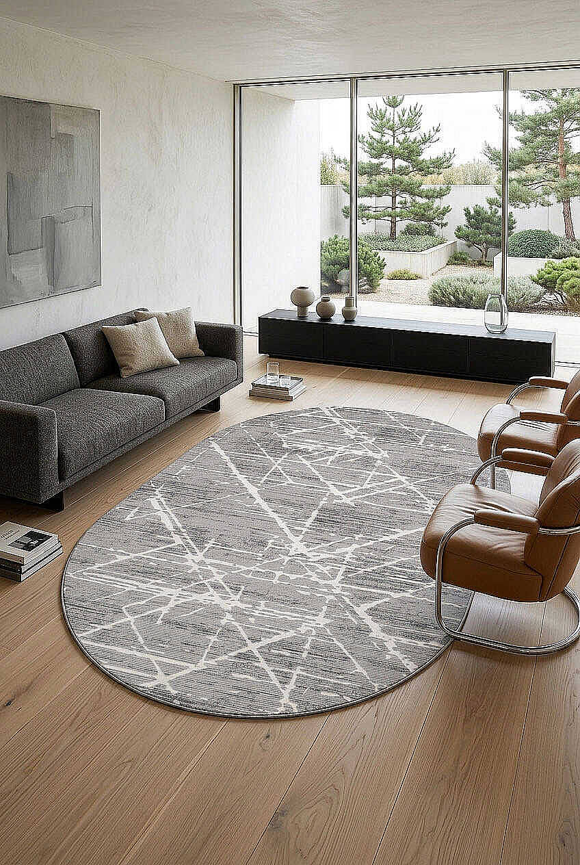 Etro Dekoratif Modern Akrilik Makine Oval Halı Et06 Koyu Gri - 1