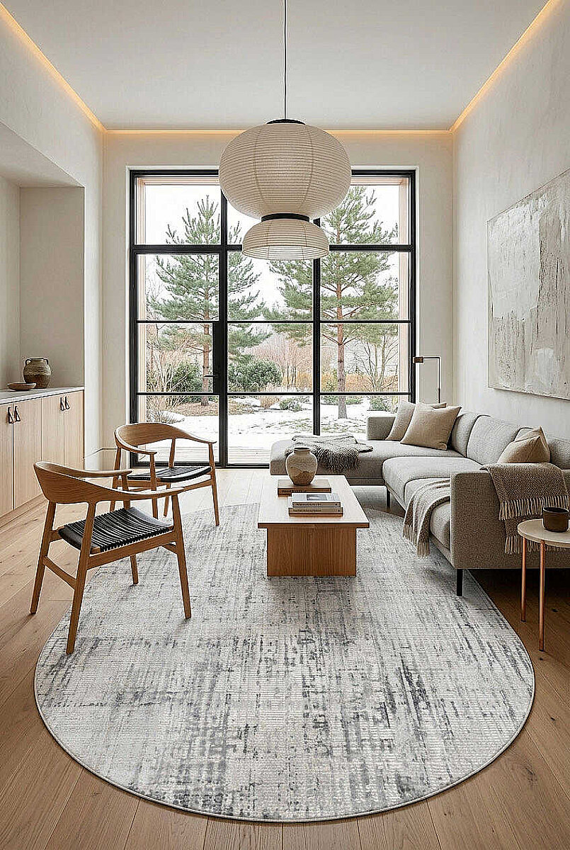 Etro Dekoratif Modern Akrilik Makine Oval Halı Et08 Gri - Frenda