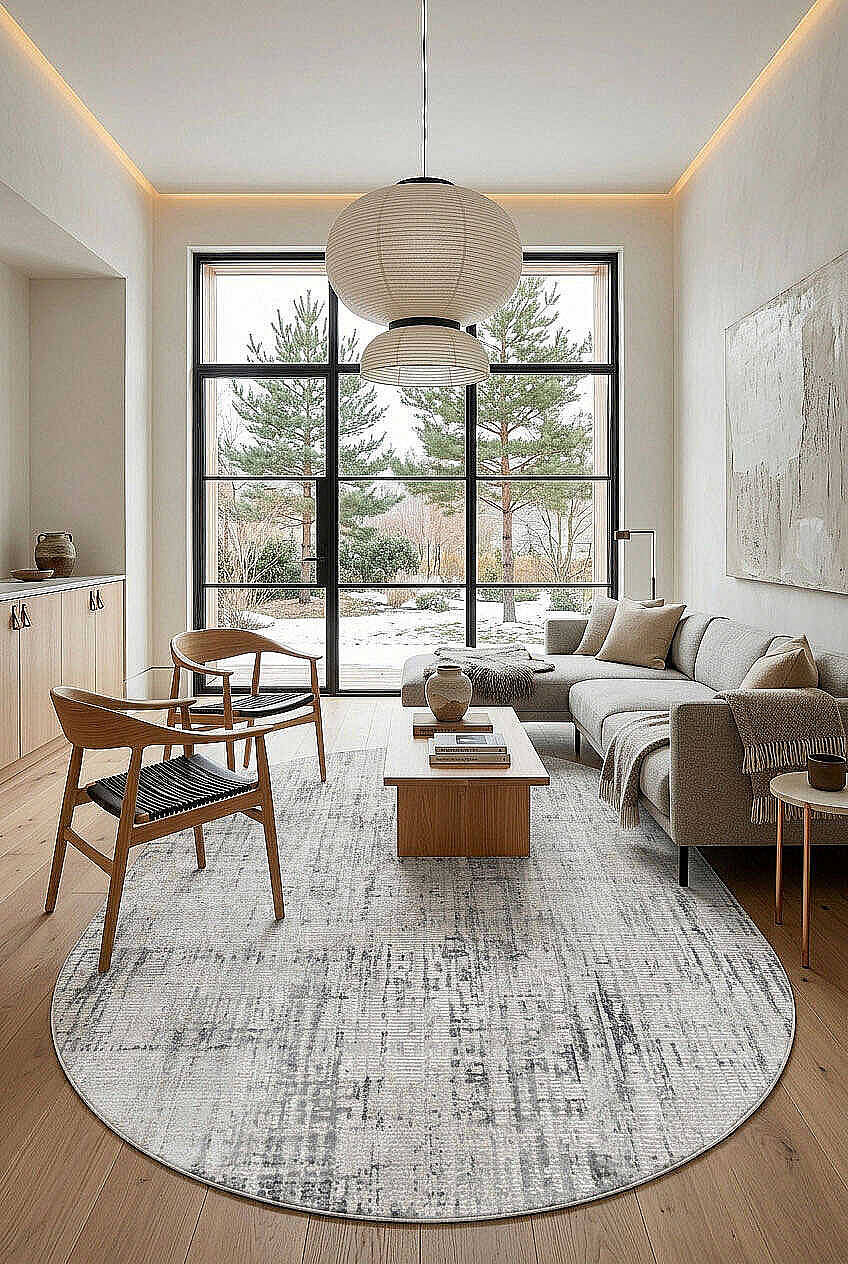 Etro Dekoratif Modern Akrilik Makine Oval Halı Et08 Gri - 1