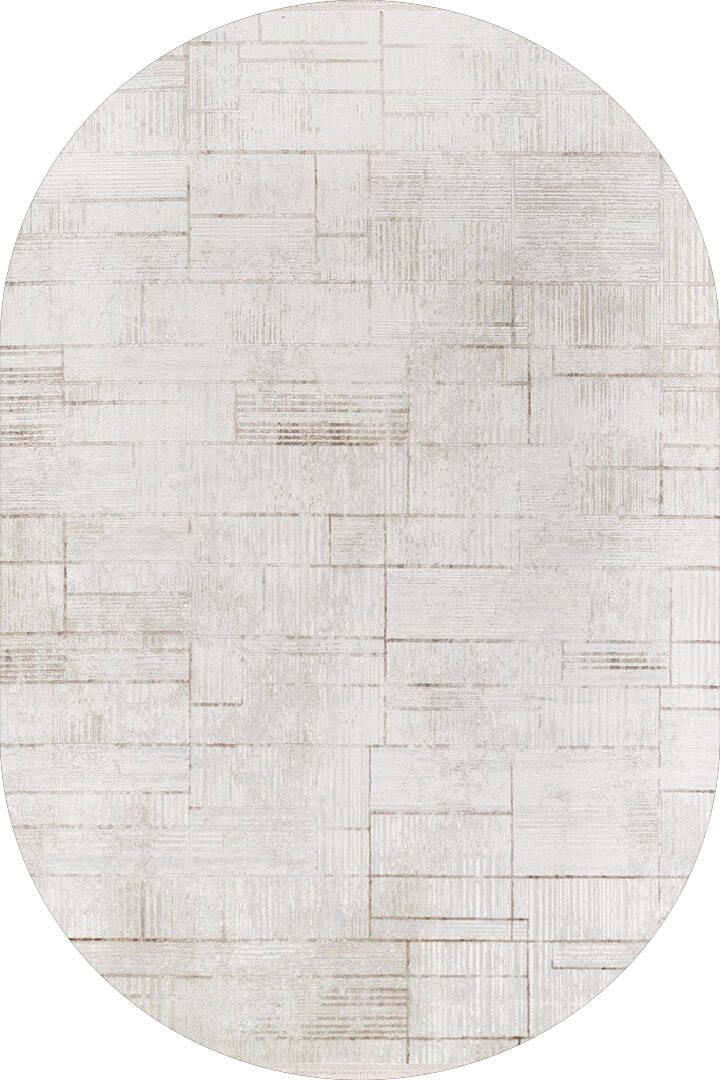 Etro Dekoratif Modern Akrilik Makine Oval Halı Et10 Bej - 1