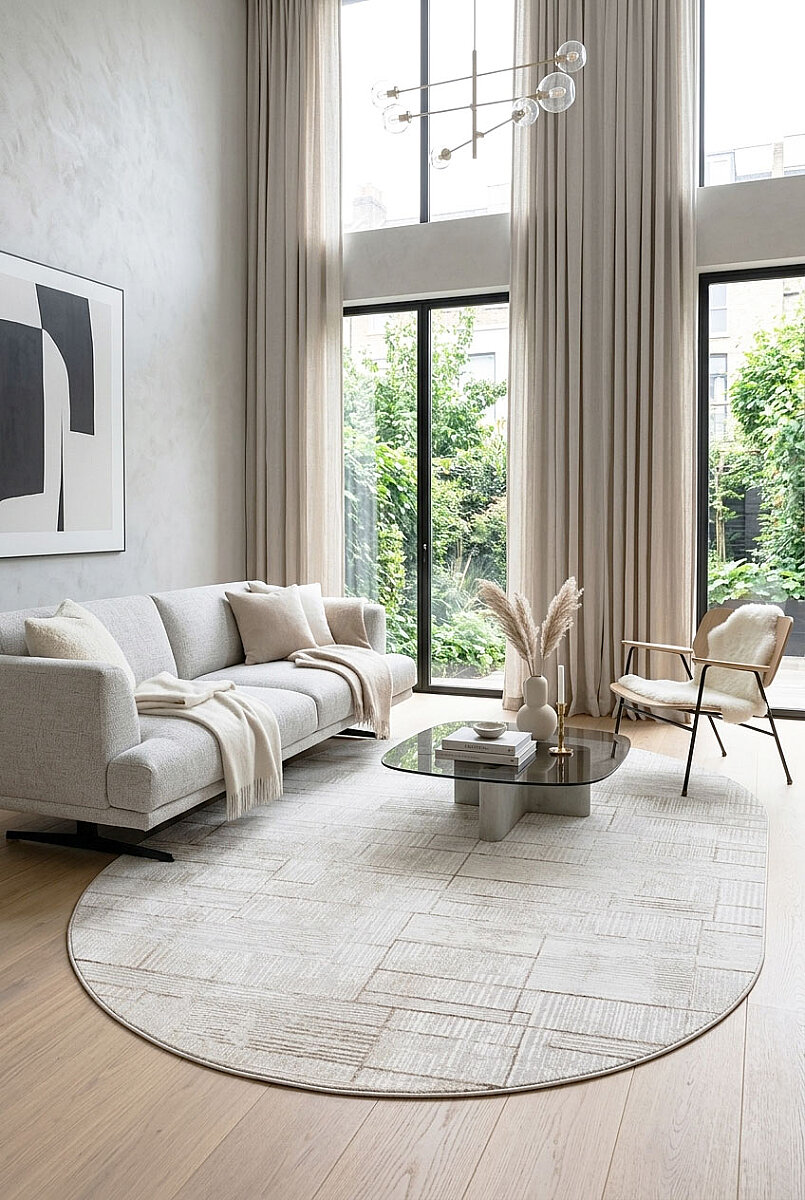 Etro Dekoratif Modern Akrilik Makine Oval Halı Et10 Bej - Frenda