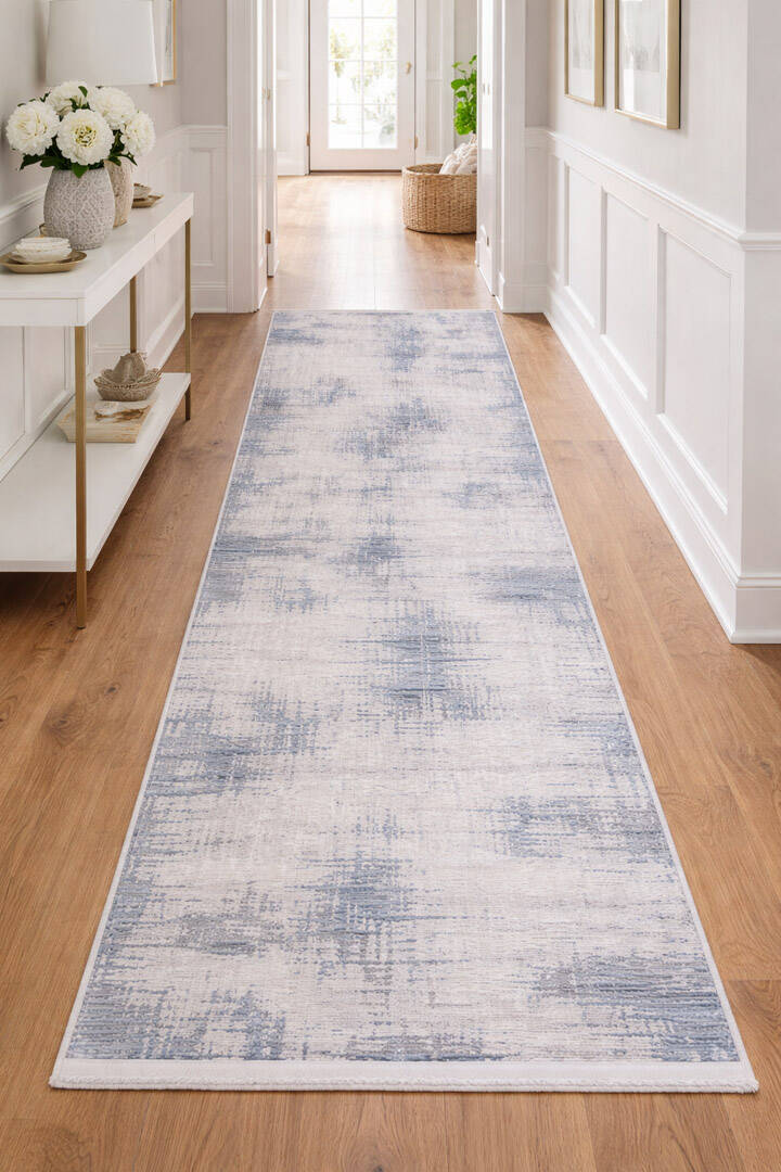 Etro Dekoratif Modern Akrilik Makine Yolluk Özel Ölçü Kesme Halı Et01 Mavi - 1