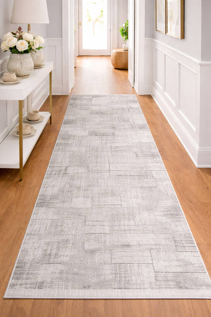 Etro Dekoratif Modern Akrilik Makine Yolluk Özel Ölçü Kesme Halı Et11 Gri - 1