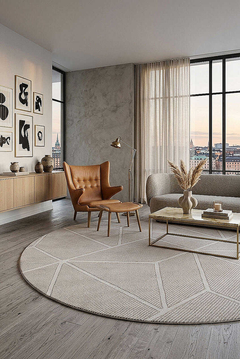 Etro Dekoratif Modern Akrilik Makine Yuvarlak Halı Et02 Kemik - Frenda