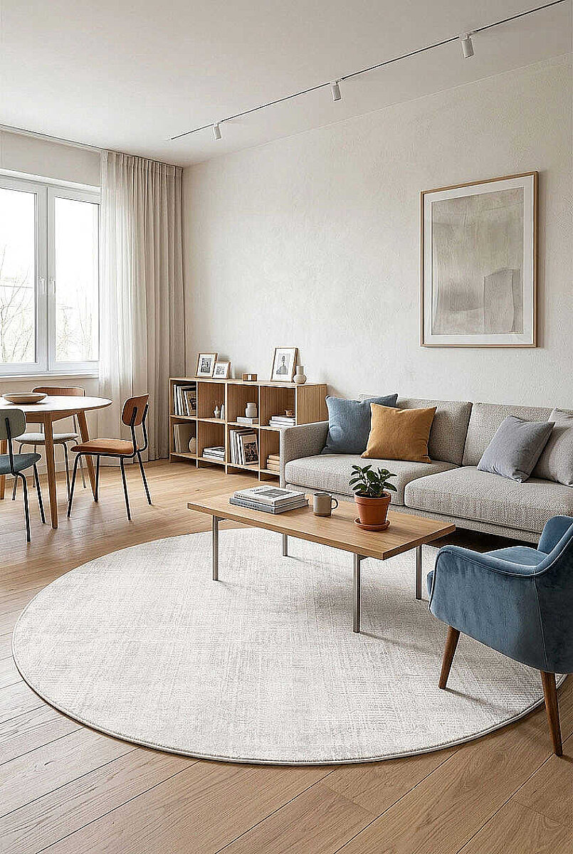 Etro Dekoratif Modern Akrilik Makine Yuvarlak Halı Et07 Kemik - Frenda