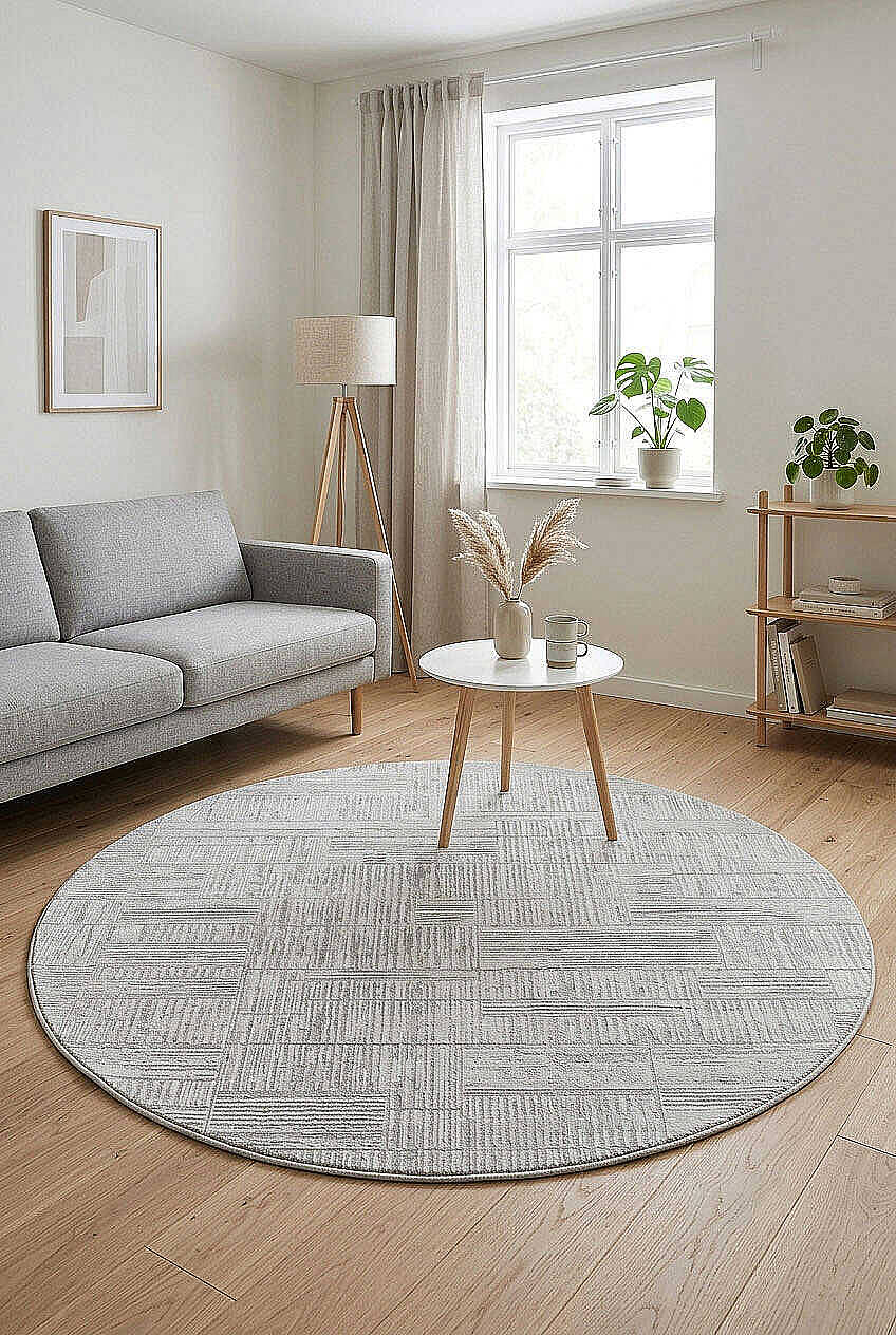 Etro Dekoratif Modern Akrilik Makine Yuvarlak Halı Et09 Kemik - 1