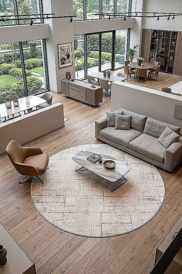Etro Dekoratif Modern Akrilik Makine Yuvarlak Halı Et10 Bej - 1