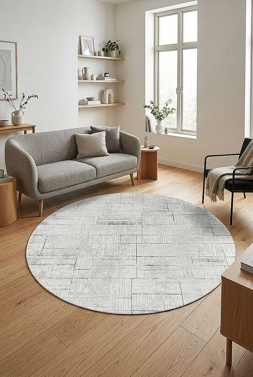 Etro Dekoratif Modern Akrilik Makine Yuvarlak Halı Et11 Gri - Frenda
