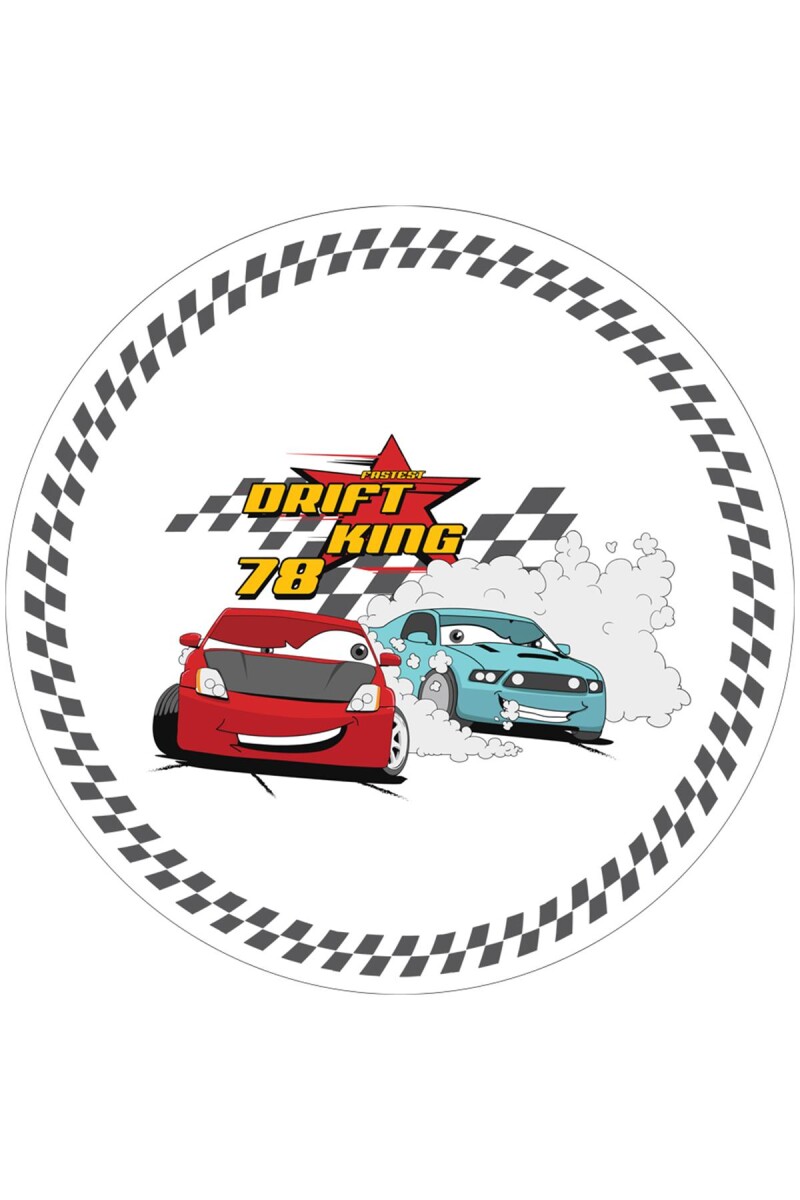 Frenda Home Araba Desenli Kaymaz Deri Taban Yuvarlak Çocuk Halısı - 1