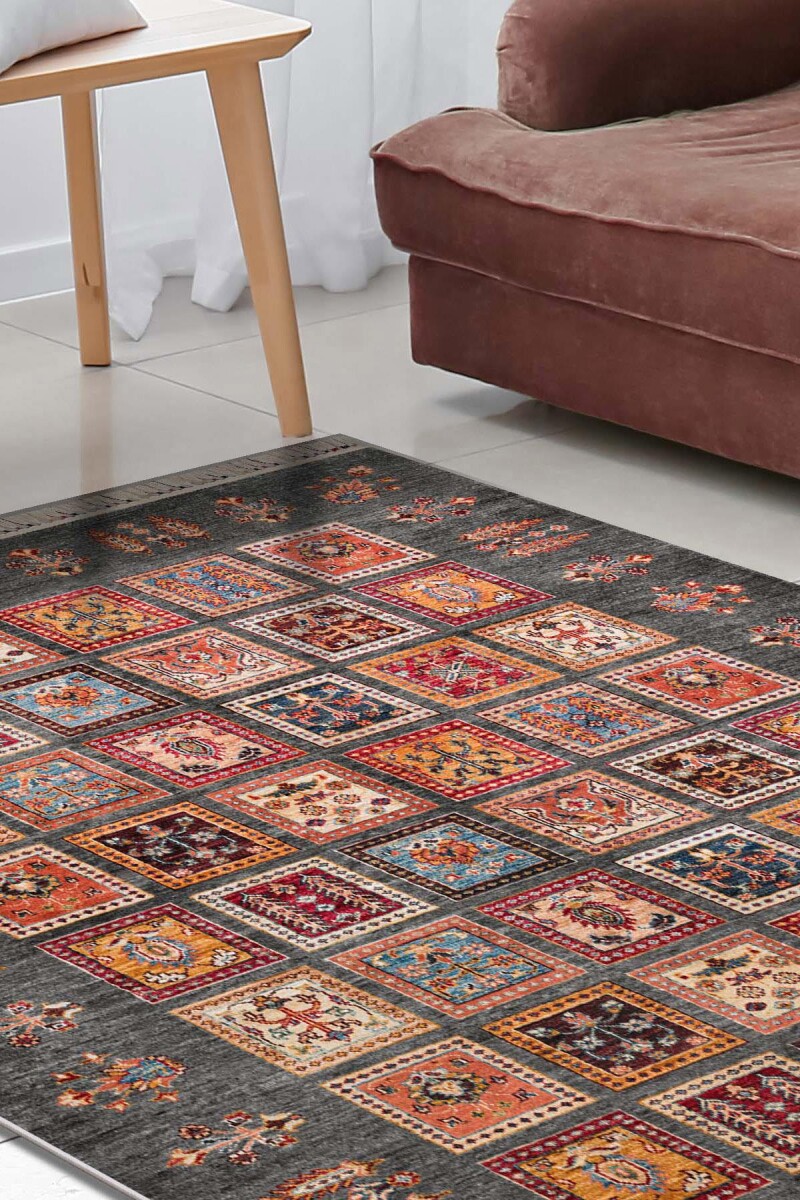 Frenda Home Binbirgece Pamuk Taban Yıkanabilir Dijital Baskılı Halı Gri 