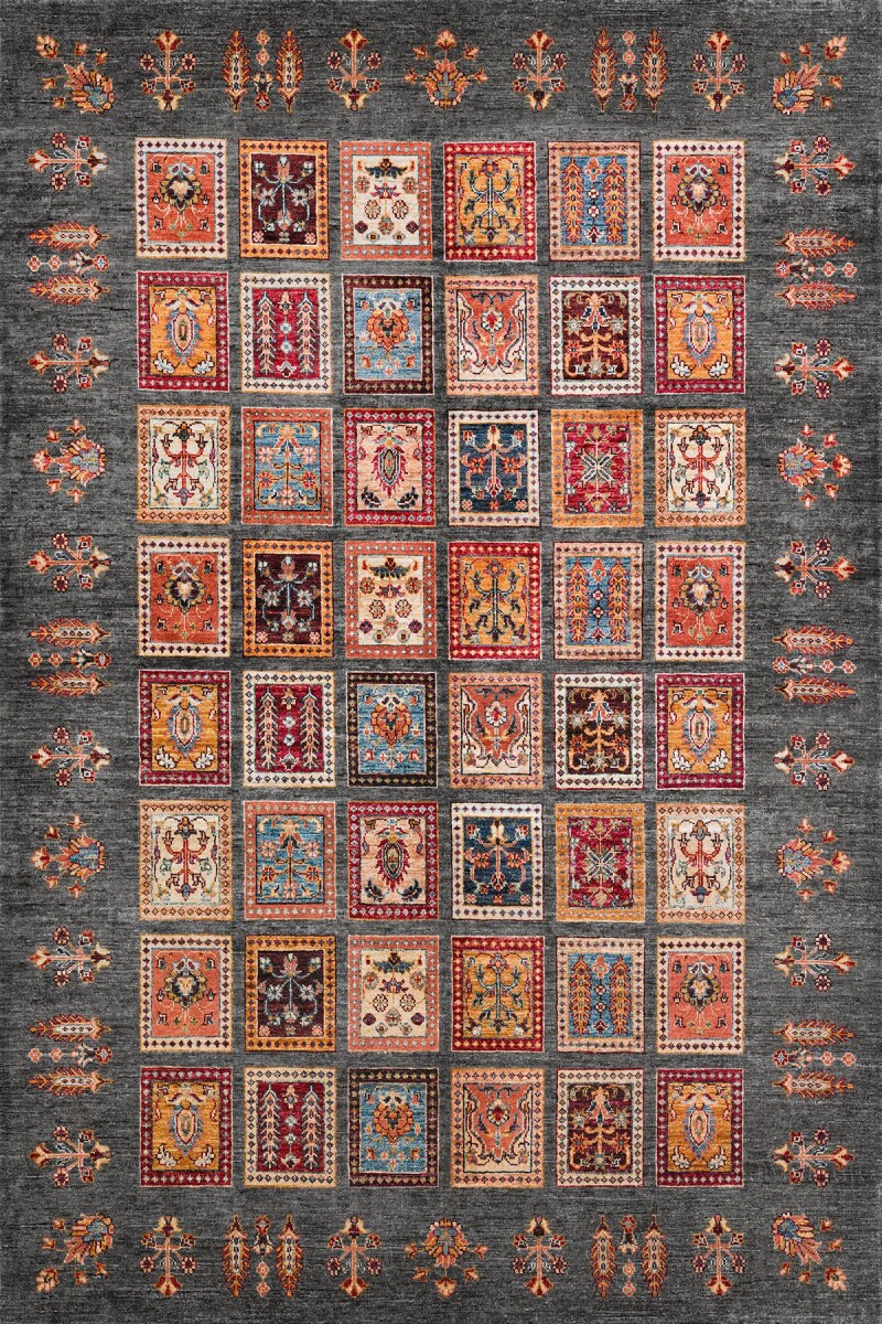 Frenda Home Binbirgece Pamuk Taban Yıkanabilir Dijital Baskılı Halı Gri - 2