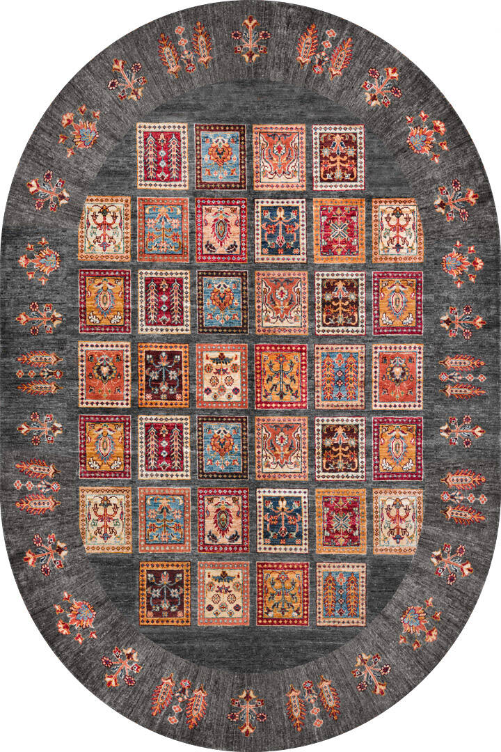 Frenda Home Binbirgece Pamuk Taban Yıkanabilir Dijital Baskılı Oval Halı Gri - 1