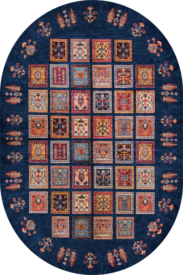 Frenda Home Binbirgece Pamuk Taban Yıkanabilir Dijital Baskılı Oval Halı Lacivert 