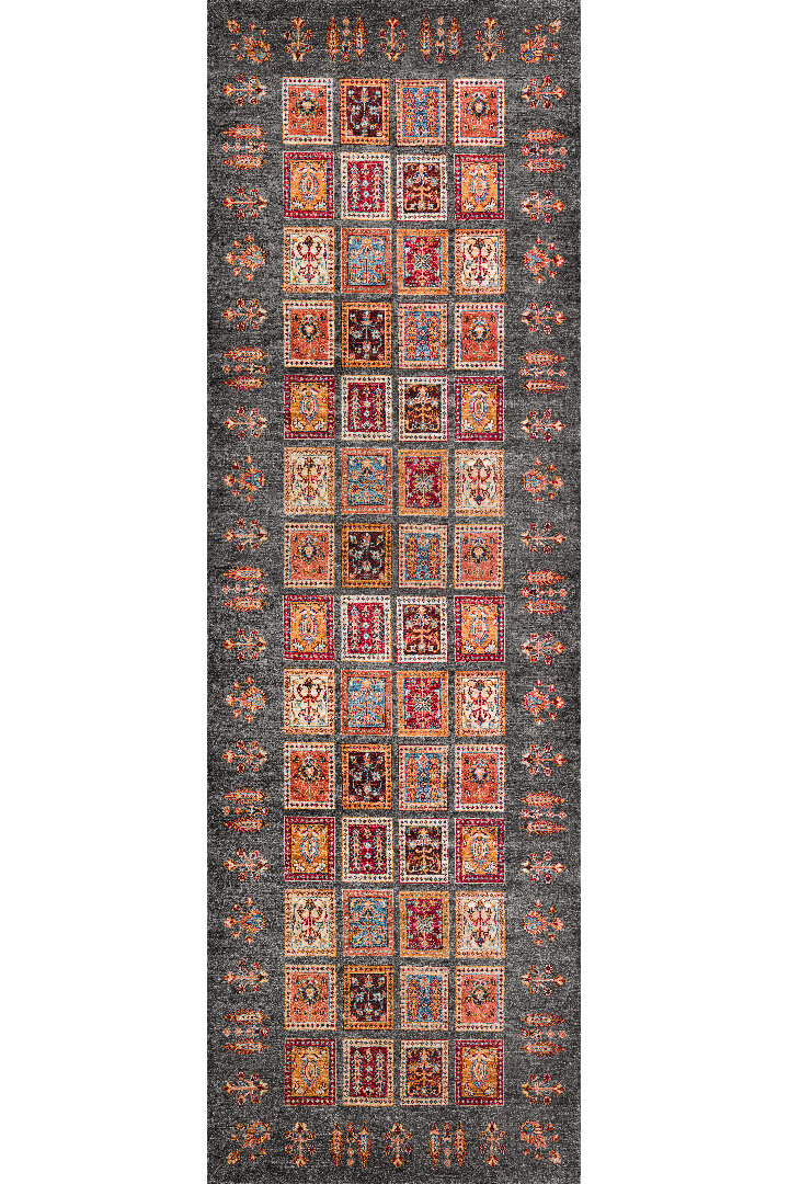 Frenda Home Binbirgece Pamuk Taban Yıkanabilir Dijital Baskılı Yolluk Halı Gri - Frenda (1)