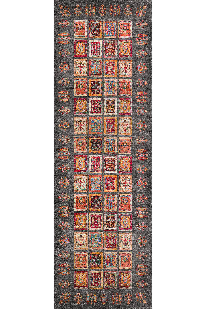 Frenda Home Binbirgece Pamuk Taban Yıkanabilir Dijital Baskılı Yolluk Halı Gri - 2