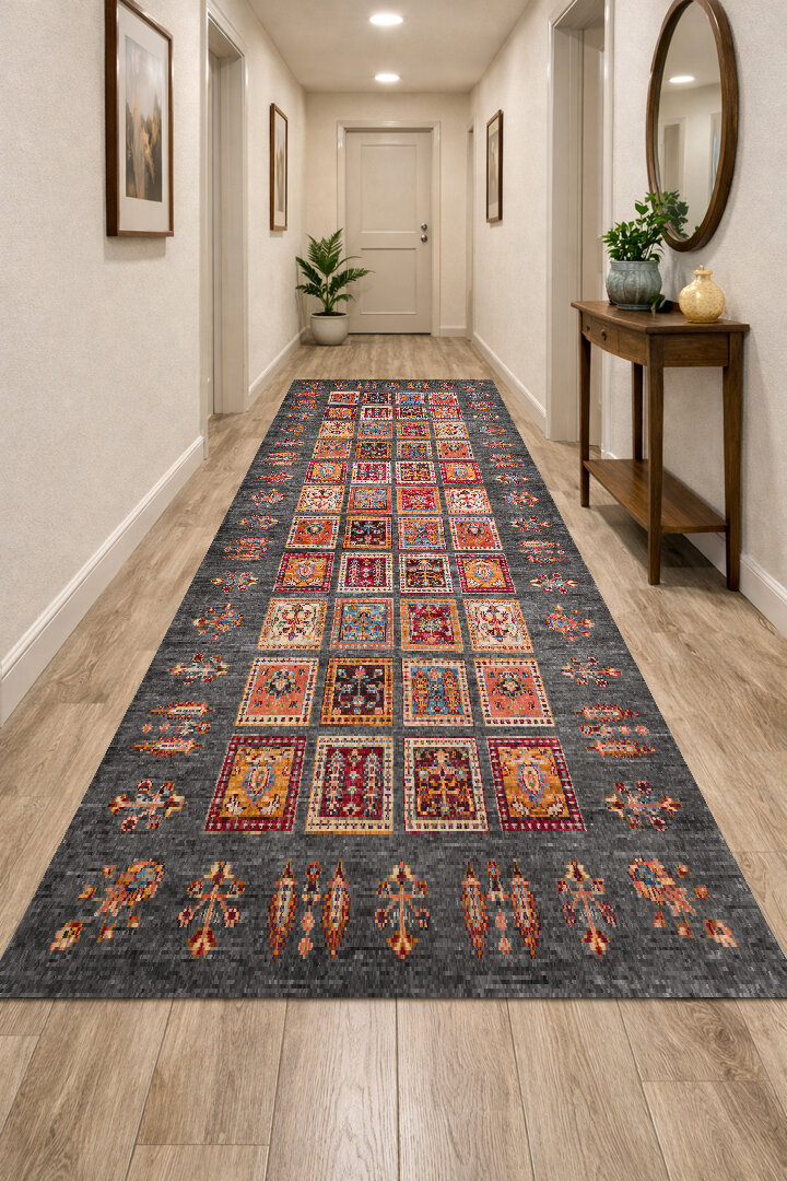 Frenda Home Binbirgece Pamuk Taban Yıkanabilir Dijital Baskılı Yolluk Halı Gri - Frenda