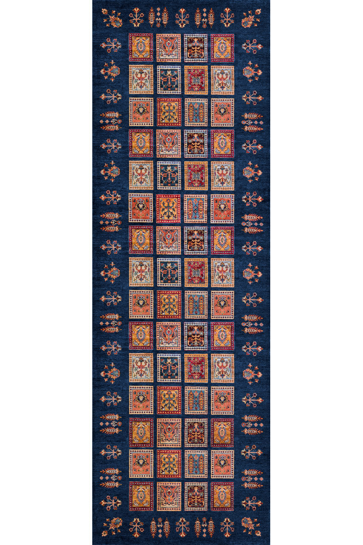 Frenda Home Binbirgece Pamuk Taban Yıkanabilir Dijital Baskılı Yolluk Halı Lacivert - 2