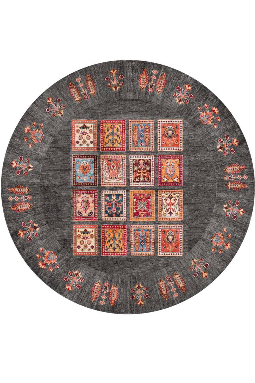 Frenda Home Binbirgece Pamuk Taban Yıkanabilir Dijital Baskılı Yuvarlak Halı Gri - 1