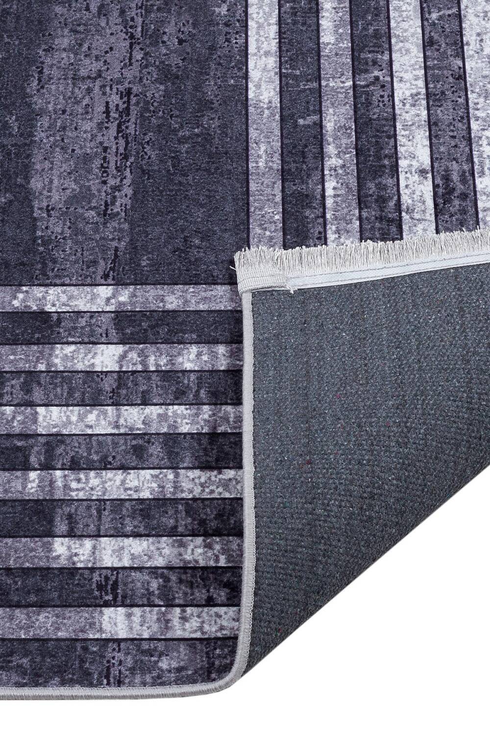 Frenda Home Çerçeve Desen Dokuma Pamuk Taban Dijital Dekoratif Halı Antrasit - 5