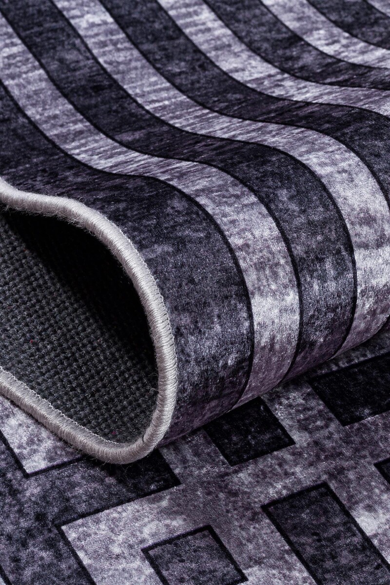 Frenda Home Çerçeve Desen Dokuma Pamuk Taban Dijital Dekoratif Halı Antrasit - 4