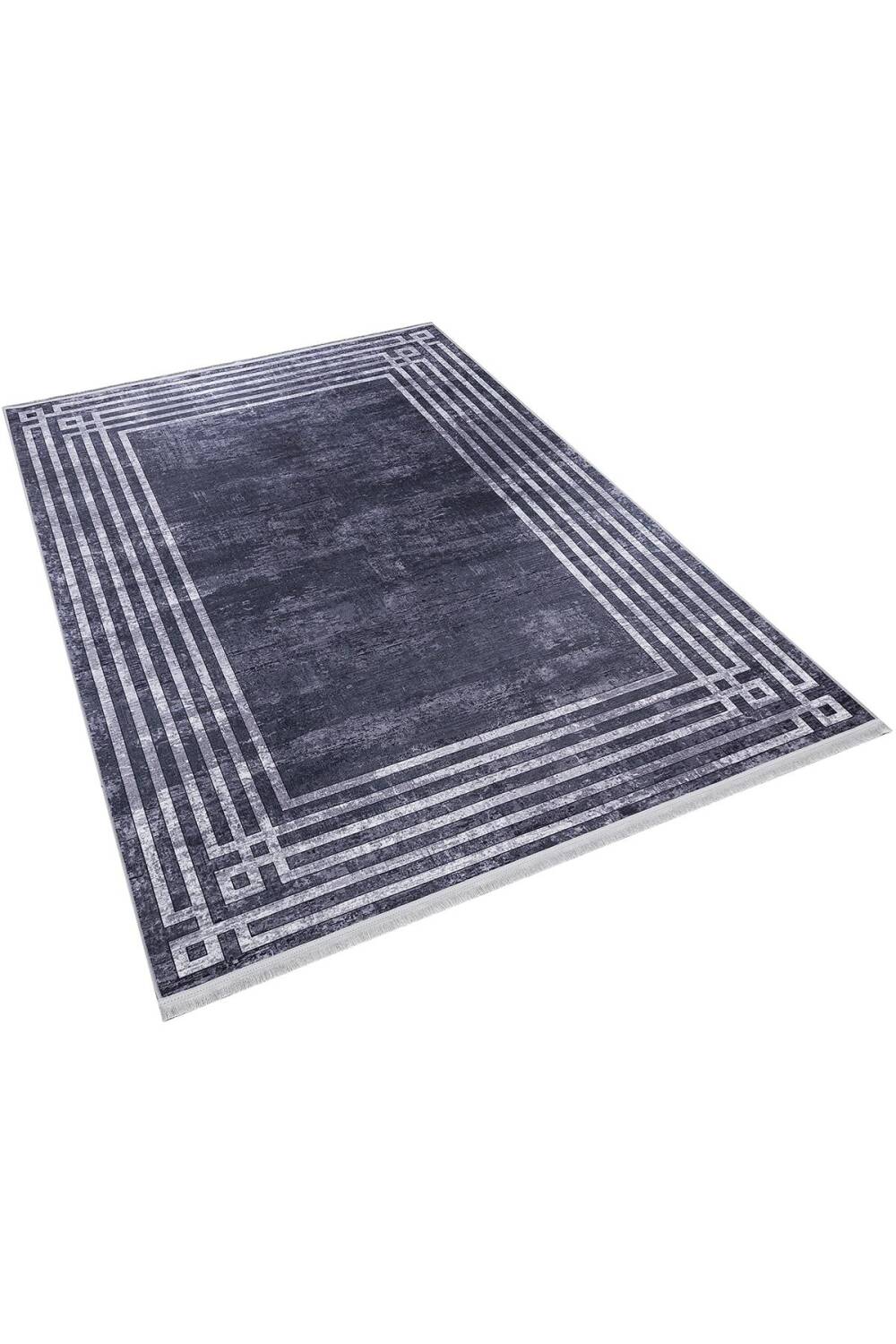 Frenda Home Çerçeve Desen Dokuma Pamuk Taban Dijital Dekoratif Halı Antrasit - 2