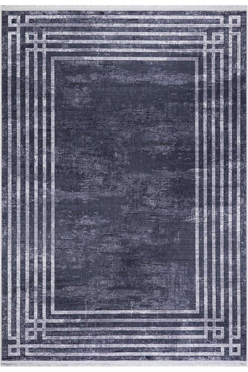 Frenda Home Çerçeve Desen Dokuma Pamuk Taban Dijital Dekoratif Halı Antrasit - Frenda