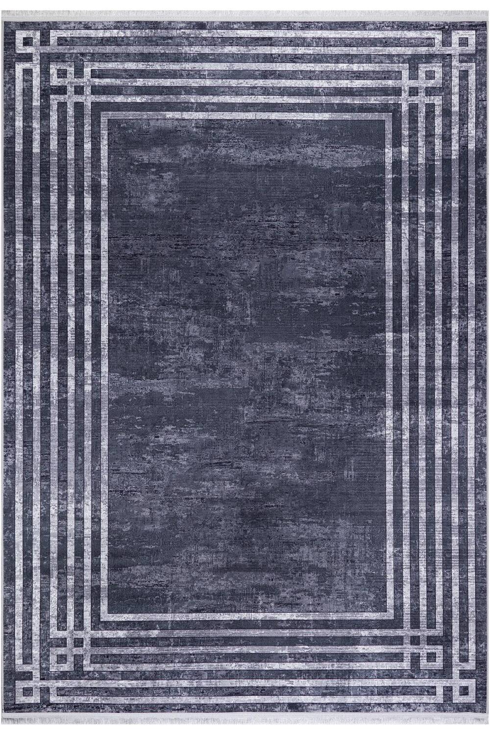 Frenda Home Çerçeve Desen Dokuma Pamuk Taban Dijital Dekoratif Halı Antrasit - 1