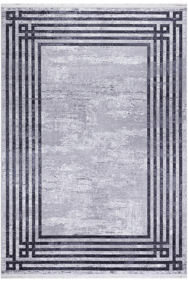 Frenda Home Çerçeve Desen Dokuma Pamuk Taban Dijital Dekoratif Halı Gri 