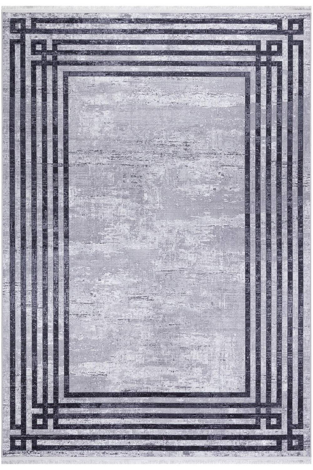 Frenda Home Çerçeve Desen Dokuma Pamuk Taban Dijital Dekoratif Halı Gri - 1