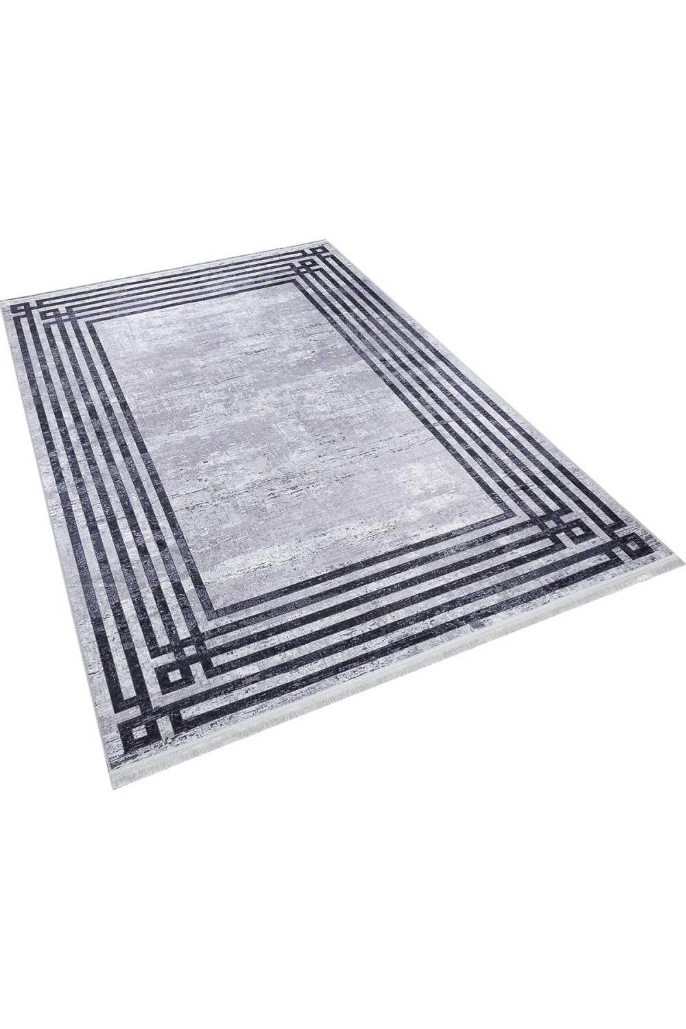 Frenda Home Çerçeve Desen Dokuma Pamuk Taban Dijital Dekoratif Halı Gri - 2