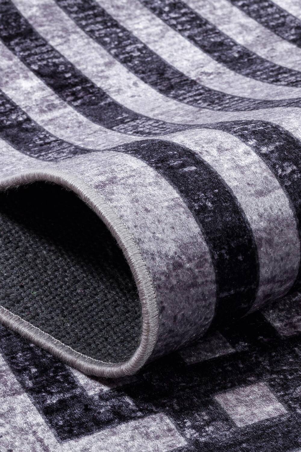 Frenda Home Çerçeve Desen Dokuma Pamuk Taban Dijital Dekoratif Halı Gri - 4