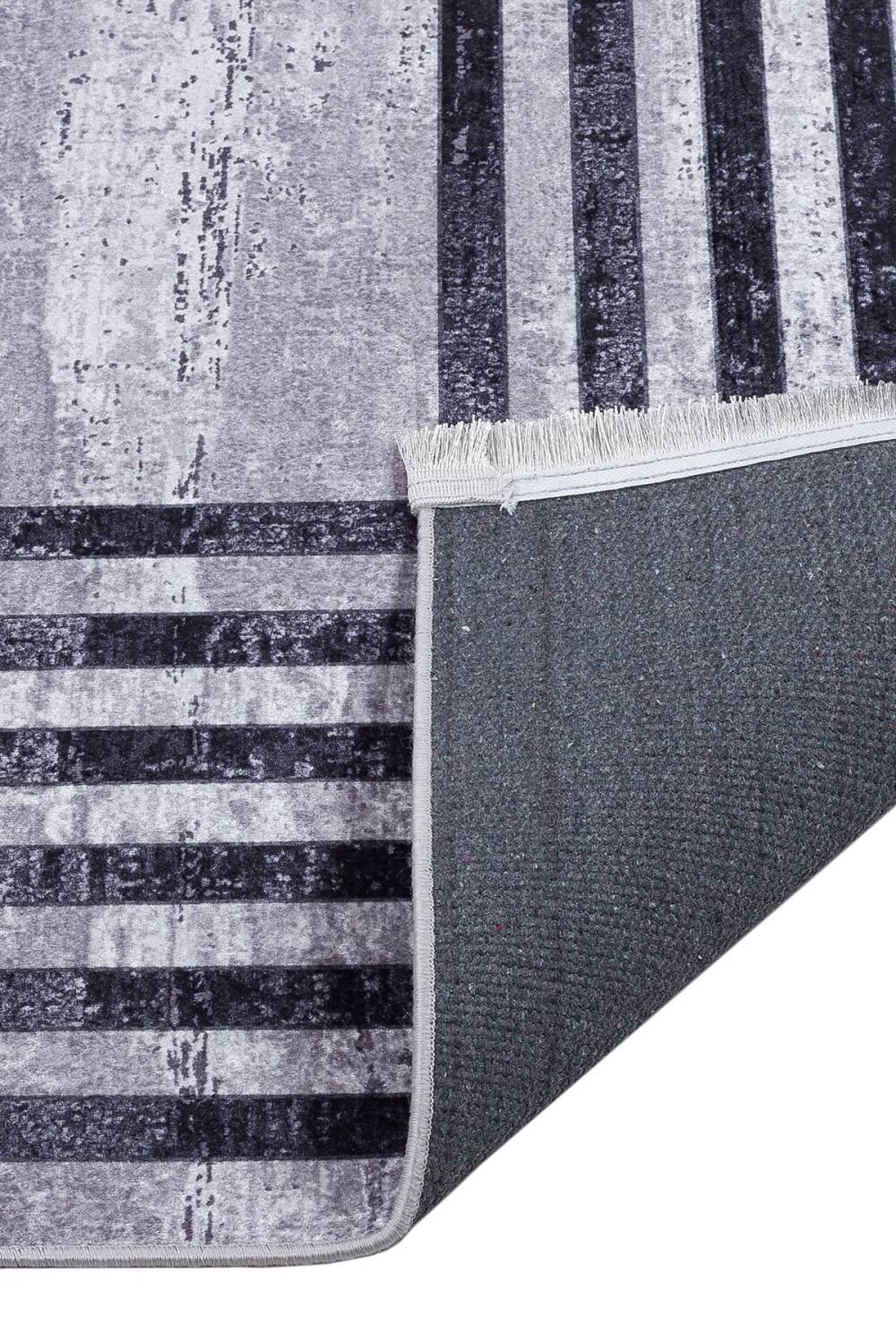 Frenda Home Çerçeve Desen Dokuma Pamuk Taban Dijital Dekoratif Halı Gri - 5