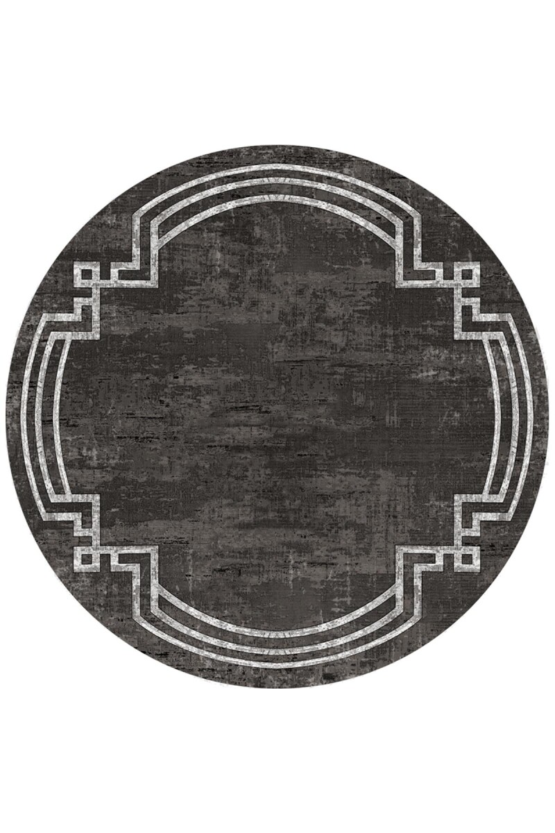 Frenda Home Çerçeve Desen Dokuma Pamuk Taban Dijital Dekoratif Yuvarlak Halı Antrasit - Frenda