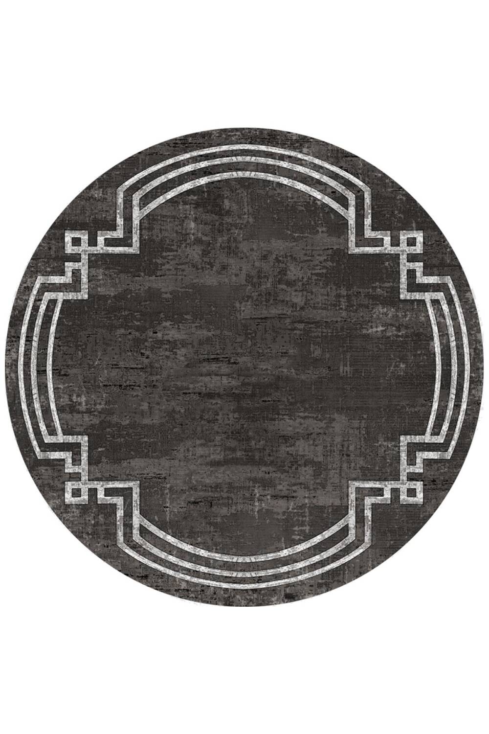 Frenda Home Çerçeve Desen Dokuma Pamuk Taban Dijital Dekoratif Yuvarlak Halı Antrasit - 1