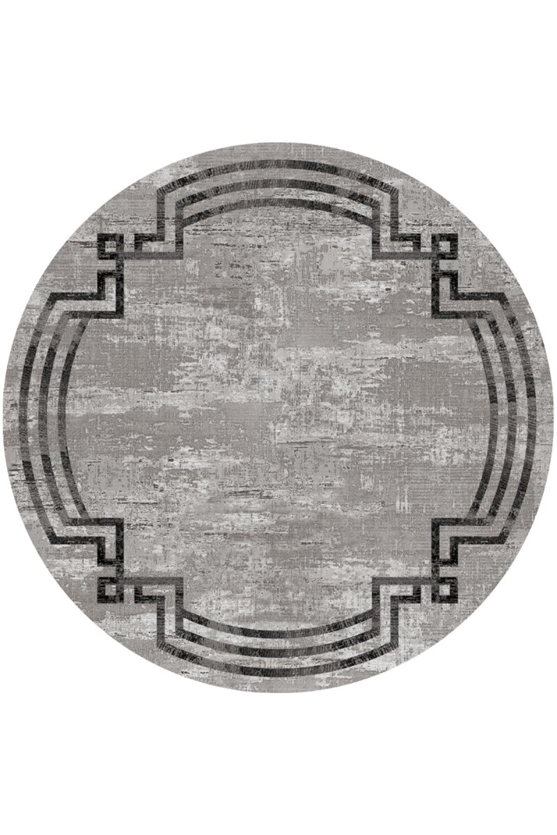 Frenda Home Çerçeve Desen Dokuma Pamuk Taban Dijital Dekoratif Yuvarlak Halı Gri - Frenda