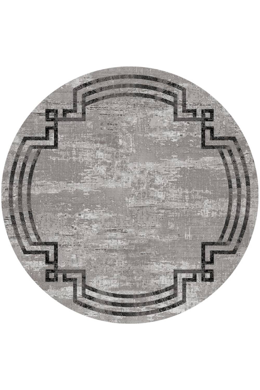 Frenda Home Çerçeve Desen Dokuma Pamuk Taban Dijital Dekoratif Yuvarlak Halı Gri - 1