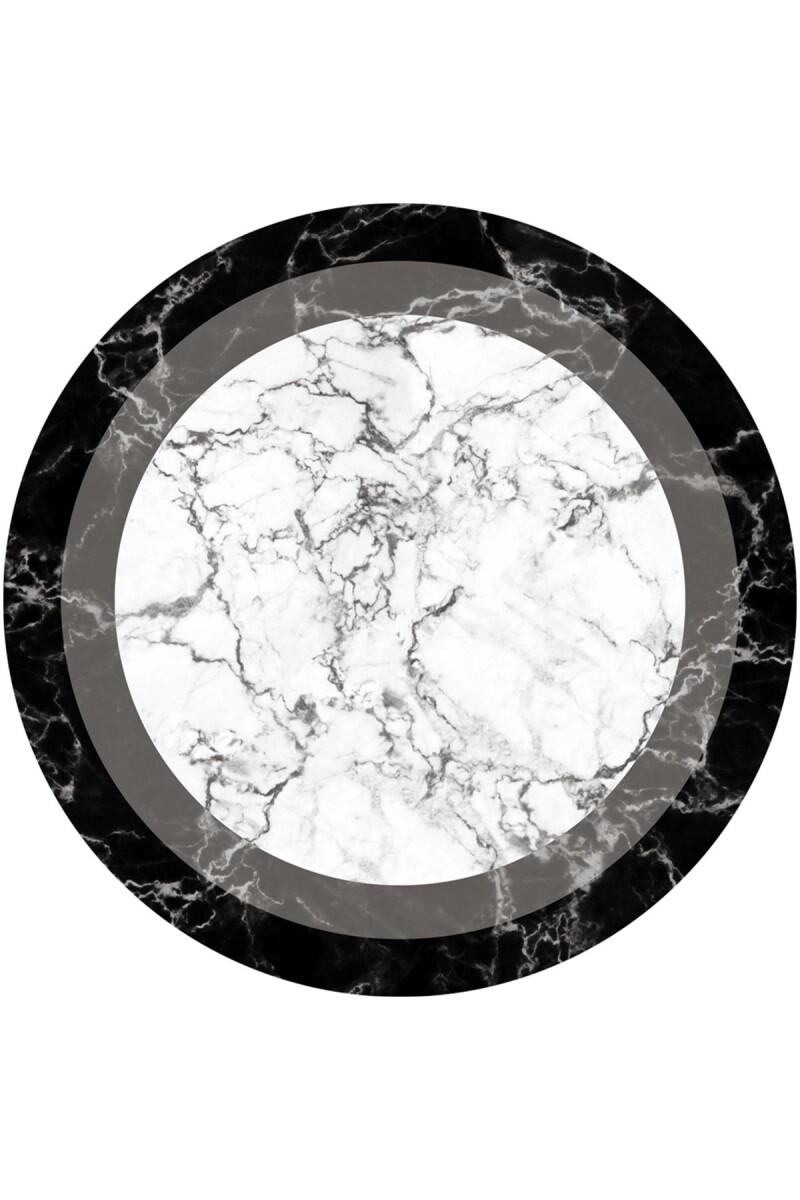 Frenda Home Çerçeve Mermer Desen Kaymaz Deri Taban Dekoratif Yuvarlak Halı Gri - 1